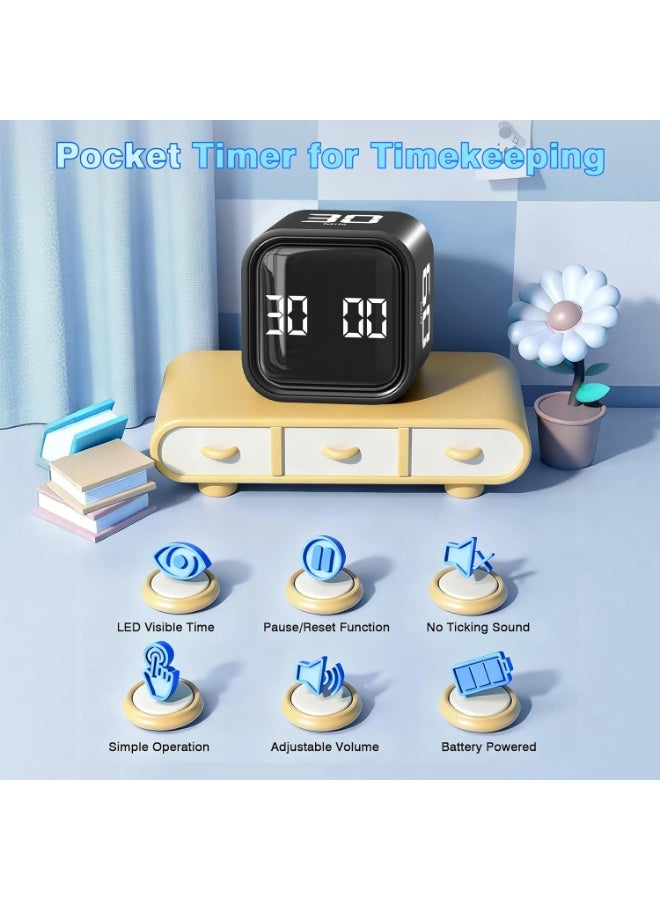 Cube Pomodoro Timer, Desk Productivity Timer 5/10/30/60 Minutes & Custom Countdown, Adjustable & Silent Visual Timer, ADHD Tool Flip Rotating Portable Multi Timers for Study Task Work Kitchen School - Image 3